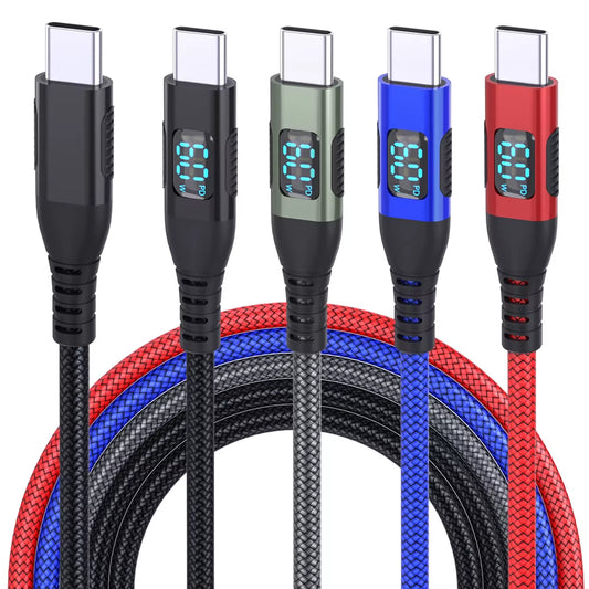 LED Display TYPE C to TYPE C 60W 480Mbps Mobile Phone Accessories Nylon Braided Fast Charging USB C Data Cable for Iphone 15 16