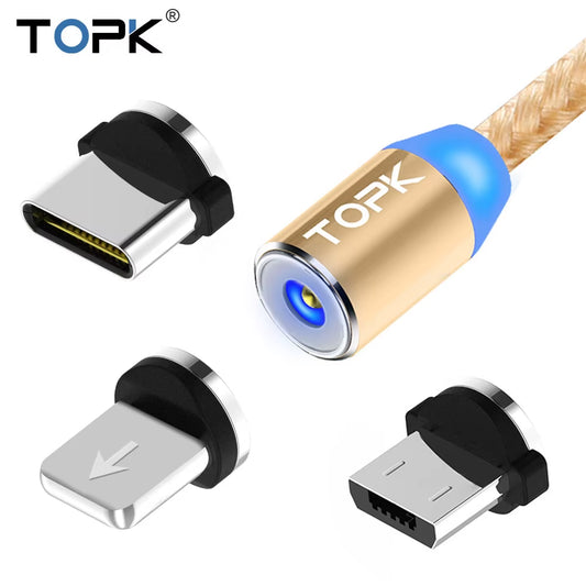 Magnetic Charging Cable 3 in 1  360 Degree Rotating Magnetic Phone Charger Cable Nylon Braided Magnetic Micro USB C Cable